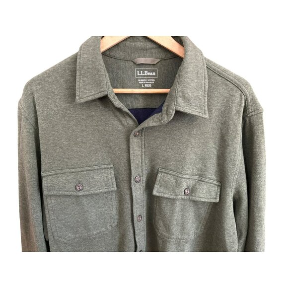 L.L.Bean Mens Slightly Fitted Dark Green Chamois Button Up Shirt Size Large EUC - Picture 3 of 7